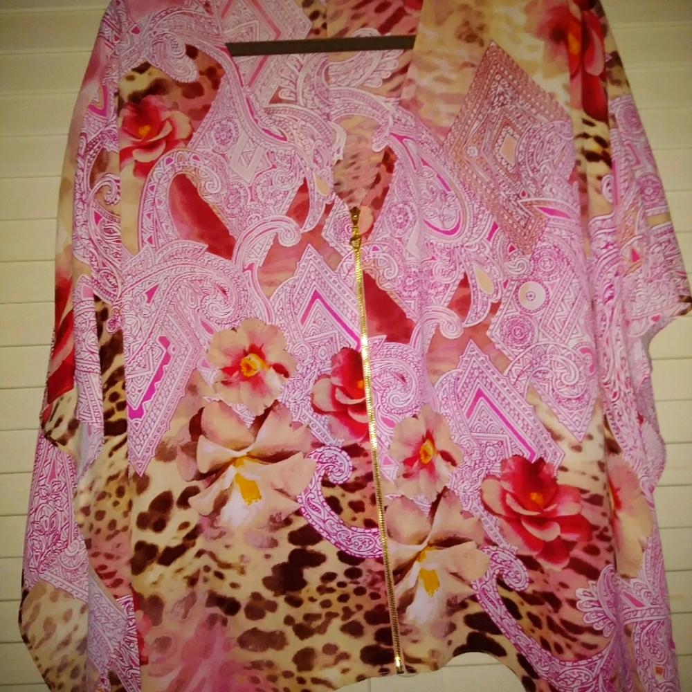 Thalia Sodi multi color pink medium zip up blouse